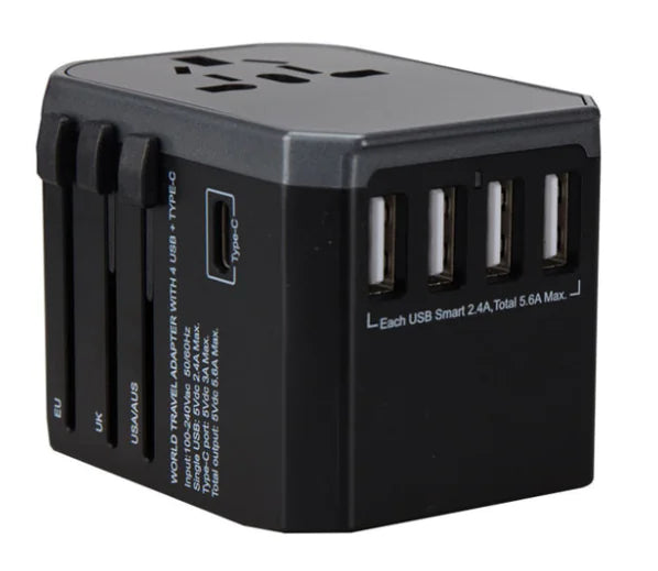 Universal Travel Adapter with 4 USB and Type-C Ports
